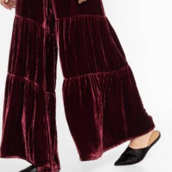 NWT Johnny Was Biya JW Los Angeles Black Velvet Tiered Wide Leg Pants Pant - Picture 2 of 8